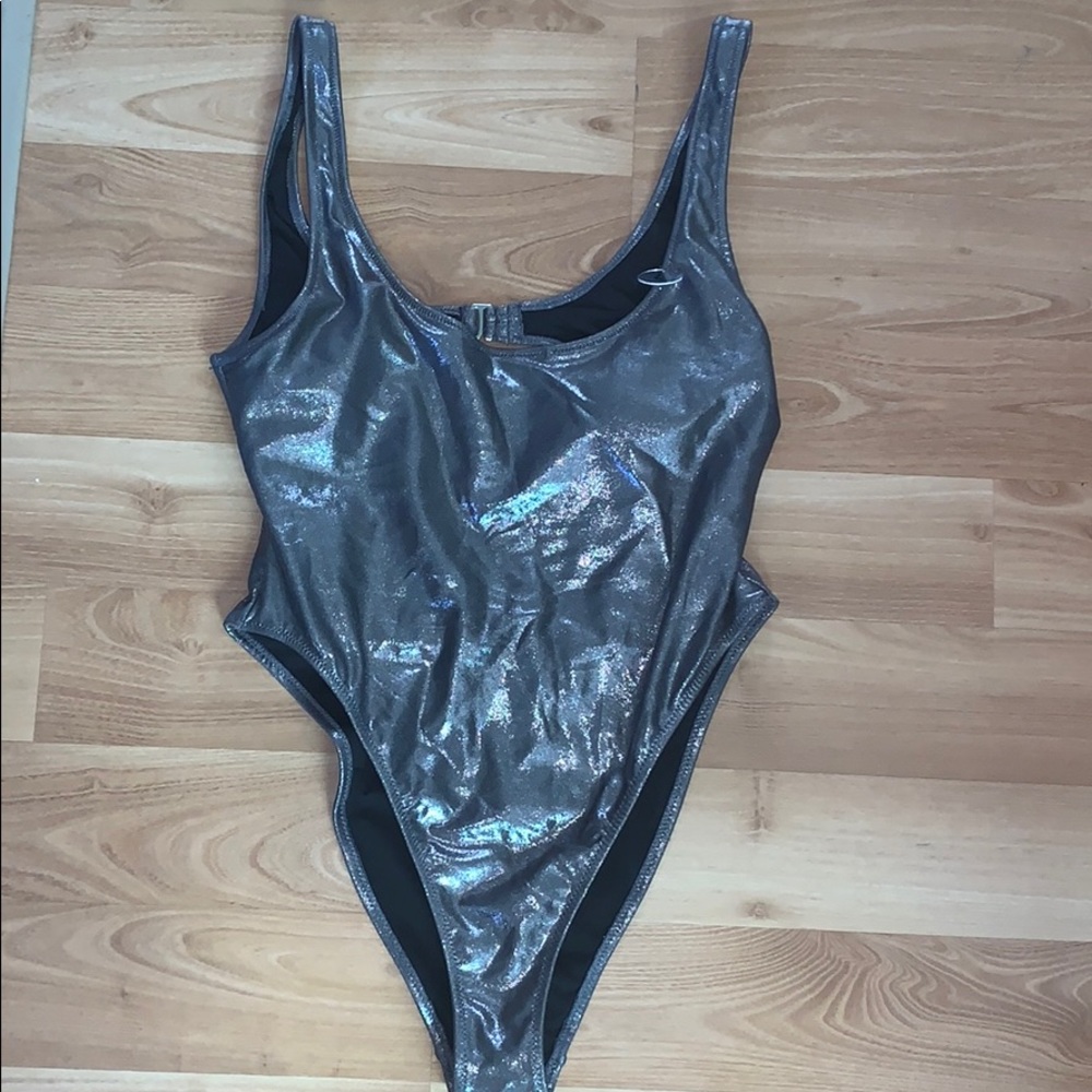 Metallic Silver One-Piece Swimsuit
